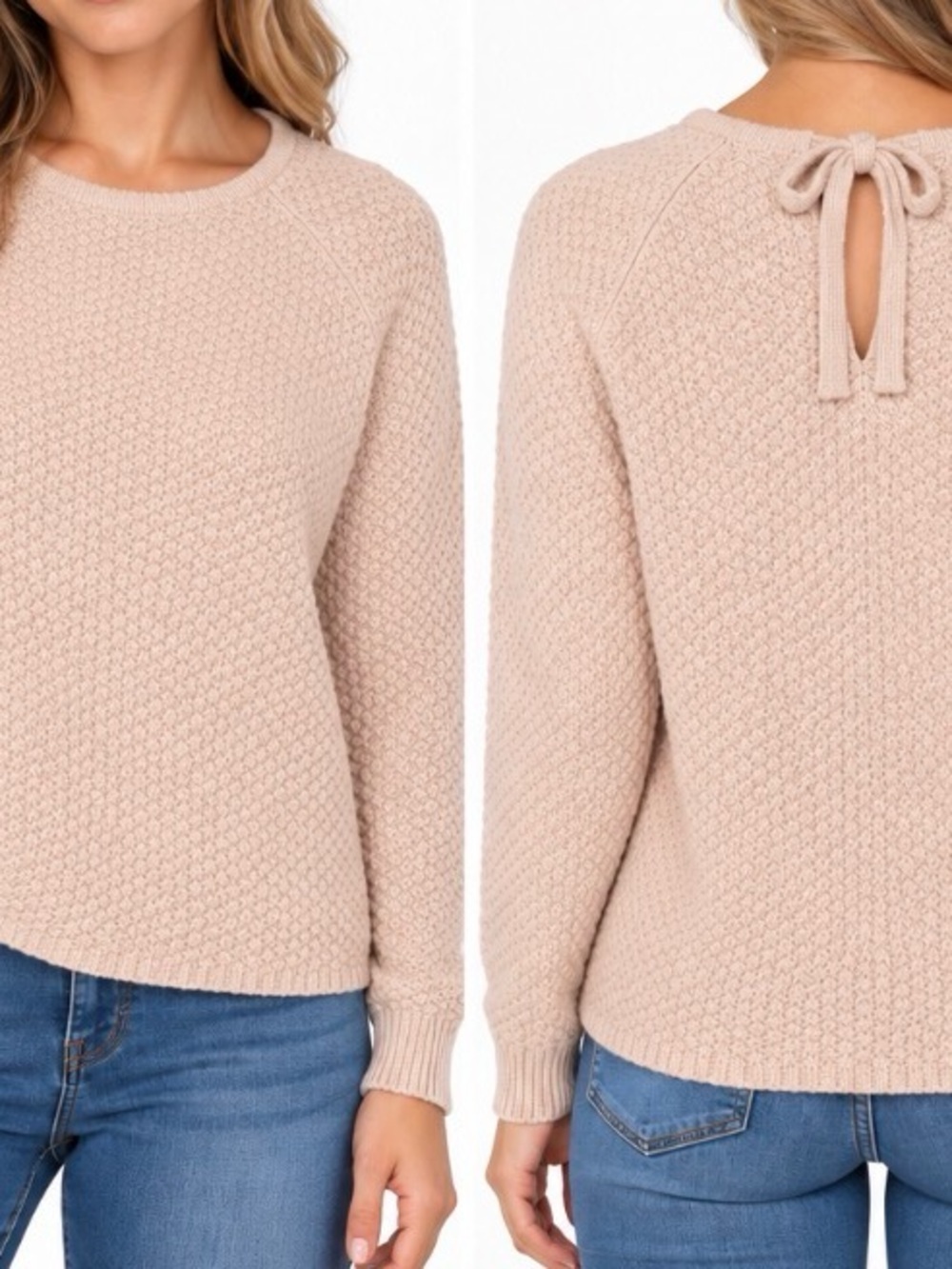 Love Stitch Women’s Knit Pullover Sweater - Light Blush keyhole back textured LG